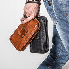 Handmade Leather Mens Cool Long Leather Wallet Zipper Clutch Wallet for Men - iChainWallets