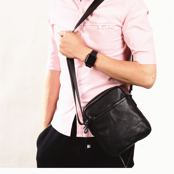Genuine Leather Messenger Bag Cool Chest Bag Crossbody Bag Travel Bag Hiking Bag for men