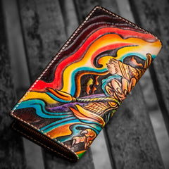 Handmade Leather Men Tooled Monkey King Cool Leather Wallet Long Phone Clutch Wallets for Men