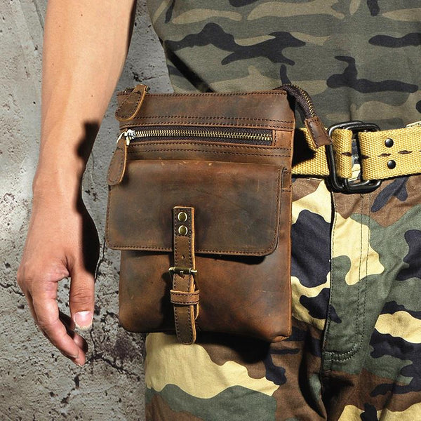 Handmade Leather Mens Waist Bag Hip Pack Belt Bag Fanny Pack Bumbag Chest Bag Sling Bag for Men