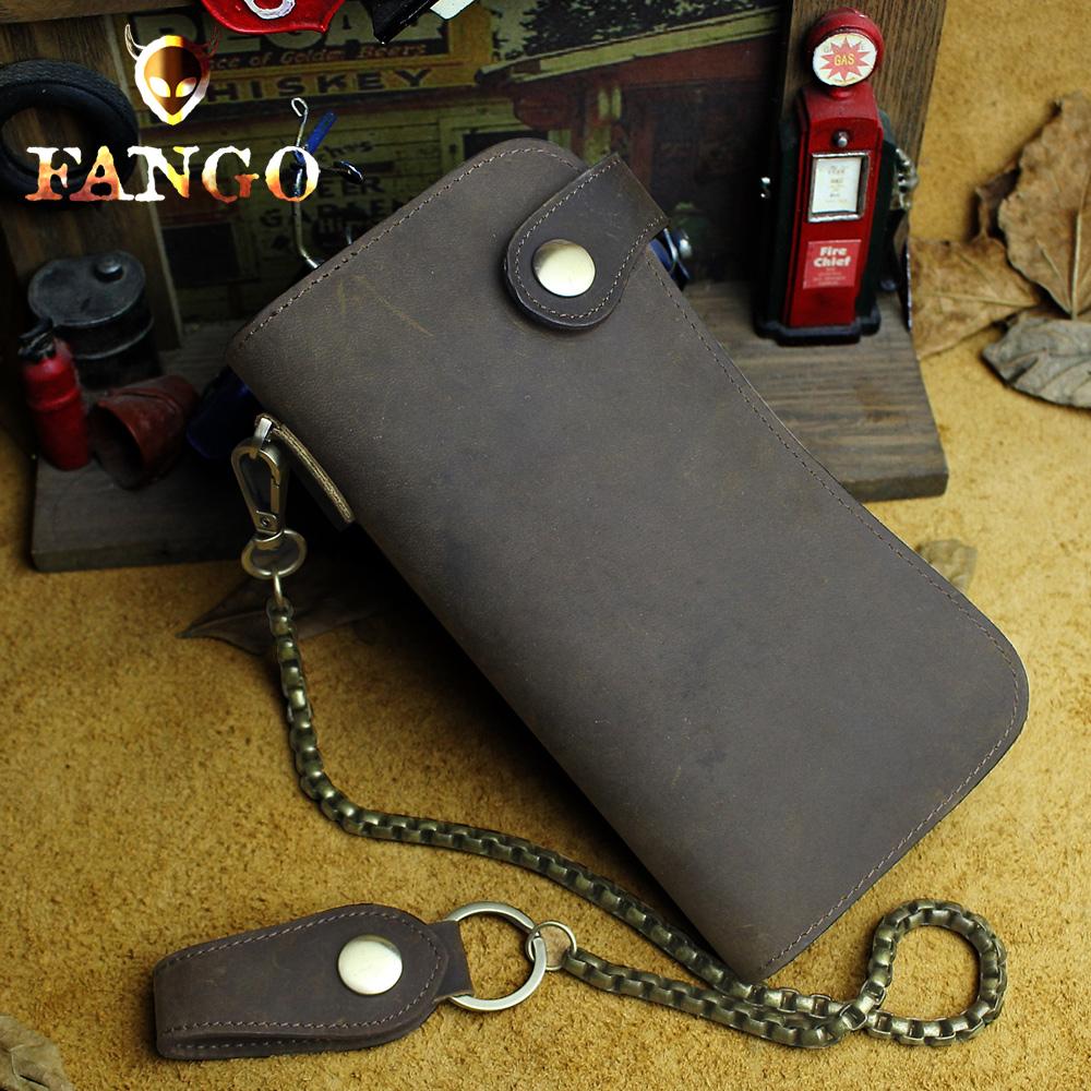 Handmade Genuine Leather Long Biker Wallet Mens Cool Chain