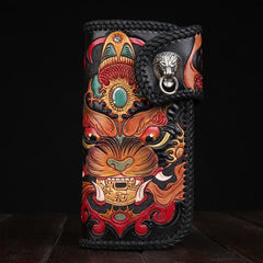 Handmade Leather Monster Mens Chain Tooled Biker Wallet Cool Leather Wallet Long Phone Wallets for Men