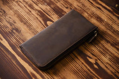 Handmade Leather Mens Cool Long Leather Wallet Zipper Clutch Wallet for Men - iChainWallets