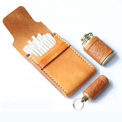 Wooden Beige Leather Mens Cigarette Case Cool Handmade Custom Cigarette Holder for Men