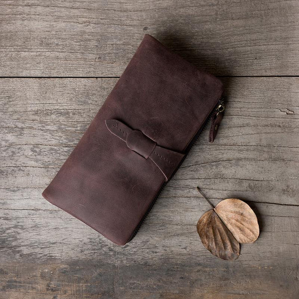 Handmade Leather Mens Clutch Wallet Cool Leather Wallet Long Phone Wallets for Men