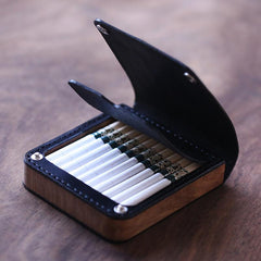 Handmade Wooden Beige Leather Mens 20pcs Cigarette Case Cool Custom Cigarette Holder for Men