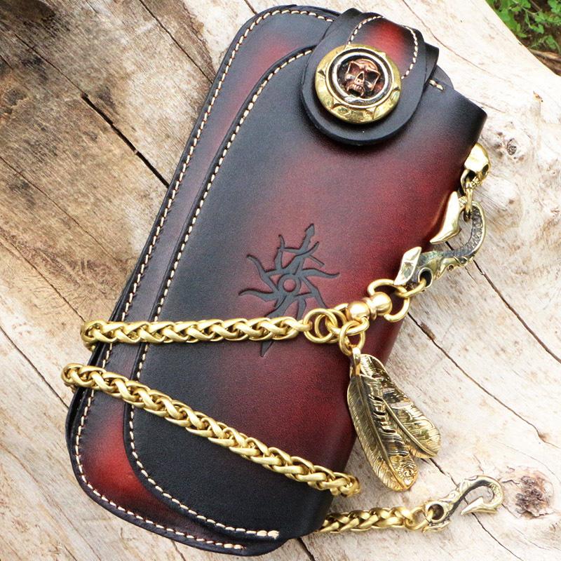 Handmade Leather Kylin Mens Chain Biker Wallet Cool Leather Wallet
