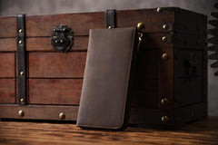 Handmade Leather Mens Cool Long Leather Wallet Zipper Clutch Wallet for Men - iChainWallets