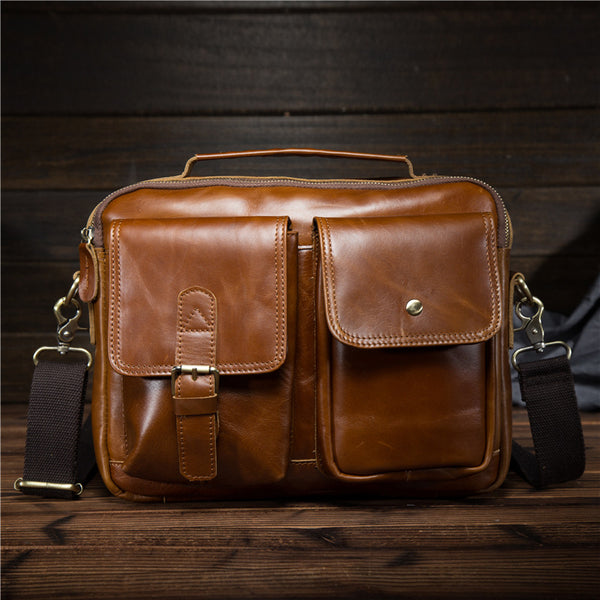Genuine Leather Messenger Bag Cool Chest Bag Crossbody Bag Travel Bag Hiking Bag for men