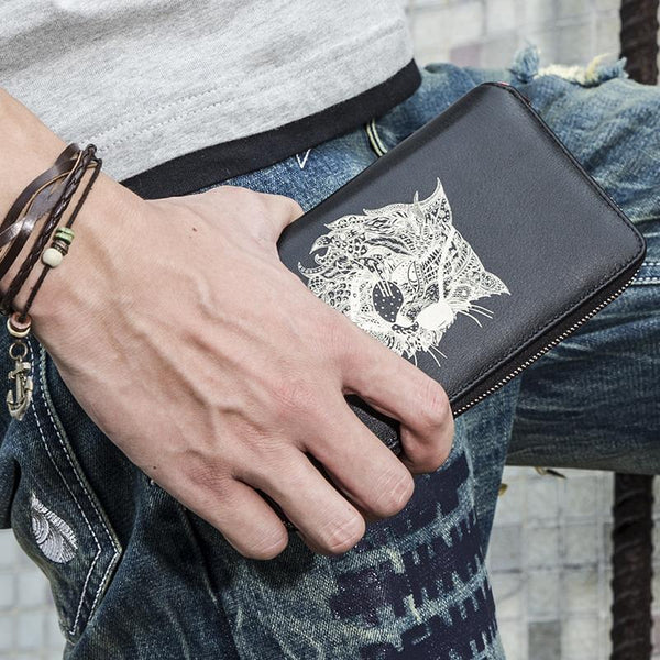 Handmade Leather Mens Cool Long Leather Wallet Bifold Clutch Wallet for Men - iChainWallets