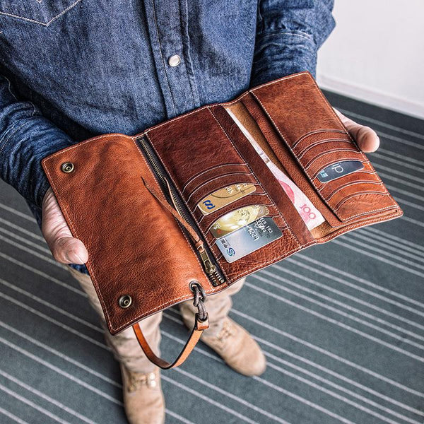 Handmade Mens Cool Leather Chain Wallet Biker Trucker Wallet with Chain for Men - iChainWallets