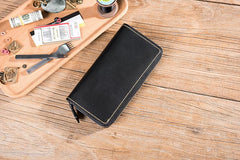 Handmade Leather Mens Clutch Wallet Cool Leather Wallet Long Zipper Phone Wallets for Men