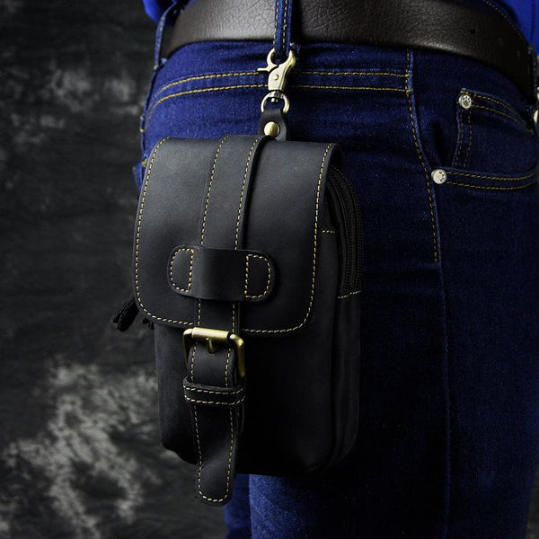 Genuine Leather Mens Small Cigarette Cases Waist Bag Hip Pack Belt Bag Fanny Pack Bumbag for Men