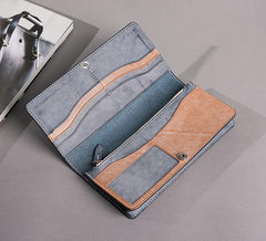 Handmade Leather Mens Clutch Wallet Cool Leather Wallet Long Phone Wallets for Men