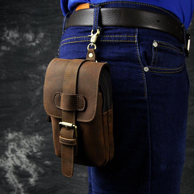 Genuine Leather Mens Small Cigarette Cases Waist Bag Hip Pack Belt Bag Fanny Pack Bumbag for Men