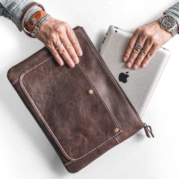 Handmade Leather Mens Cool Long Leather ipad bag Bifold Clutch Wallet for Men - iChainWallets