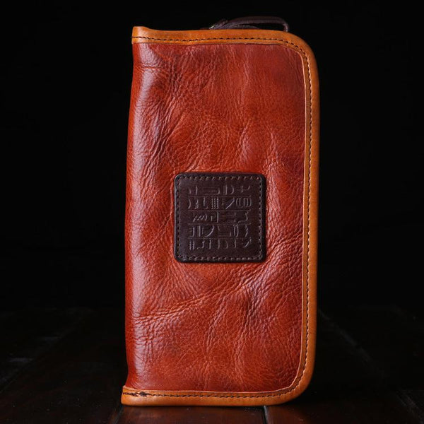 Handmade Leather Mens Clutch Wallet Cool Leather Wallet Long Phone Wallets for Men