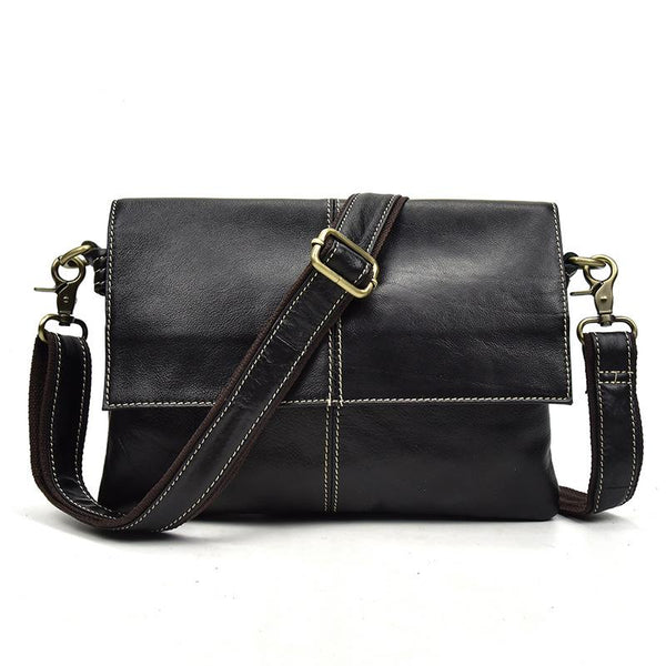 Cool Black Leather Mens Small Side Bag Messenger Bag Shoulder Bag for Men