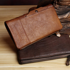 Handmade Leather Mens Cool Long Leather Wallet Card Wallet Clutch Wristlet Wallet for Men