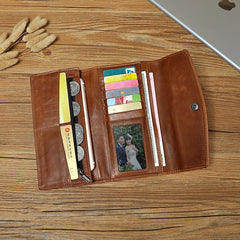 Cool Brown Mens Leather Long Wallet Trifold Brown Long Wallet for Men
