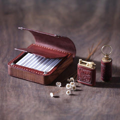 Handmade Wooden Beige Leather Mens 20pcs Cigarette Case Cool Custom Cigarette Holder for Men