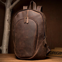 Brown Casual Mens Leather 15-inch Large Laptop Backpacks Brown Travel Backpacks School Backpacks for men