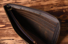 Handmade Leather Mens Cool Long Leather Wallet Zipper Clutch Wallet for Men - iChainWallets