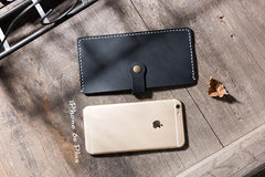 Handmade Leather Mens Clutch Wallet Cool Slim Leather Wallet Long Phone Wallets for Men