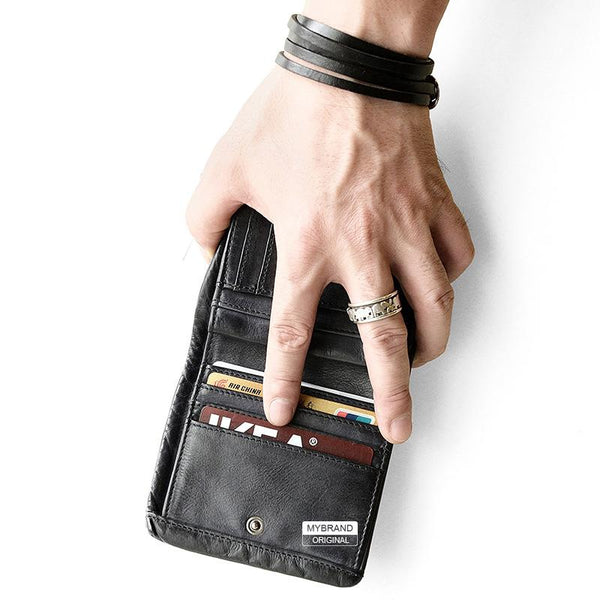 Genuine Leather Mens Cool billfold Leather Wallet Men Small Wallets Bifold for Men - iChainWallets