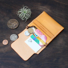 Handmade Wooden Brown Cool Leather Mens Wallet Small Card Holder Coin Wallet for Men