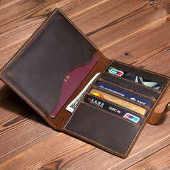 Vintage Leather Mens Passport Wallet Bifold Slim Long Wallet For Men