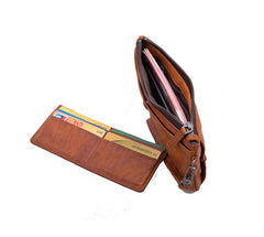 Cool Tan Leather Mens Long Wallet Clutch Wallet Black Wristlet Long Wallet Phone Wallet For Men