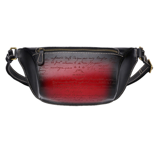 Tooled Red Leather Fanny Pack Mens Waist Bag Hip Pack Belt Bag Bumbag for Men