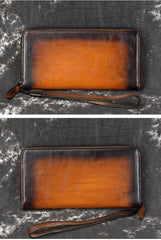 Handmade Leather Men's Zipper Long Wallet Clutch Wallet Wristlet Wallet For Men