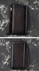 Handmade Leather Men's Zipper Long Wallet Clutch Wallet Wristlet Wallet For Men