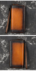 Handmade Leather Men's Zipper Long Wallet Clutch Wallet Wristlet Wallet For Men