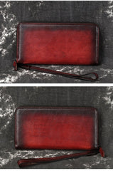 Handmade Leather Men's Zipper Long Wallet Clutch Wallet Wristlet Wallet For Men