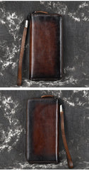 Handmade Leather Men's Zipper Long Wallet Clutch Wallet Wristlet Wallet For Men