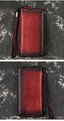 Handmade Leather Men's Zipper Long Wallet Clutch Wallet Wristlet Wallet For Men