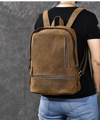 Vintage Leather Men's 13inch Computer Backpack Travel Backpack For Men