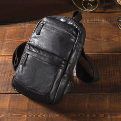 Cool Black Mens Leather One Shoulder Backpack Sling Bag Sling Crossbody Bag for Men