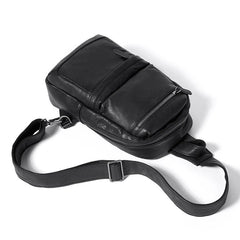 Cool Black Mens Leather One Shoulder Backpack Sling Bag Sling Crossbody Bag for Men