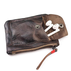 Vintage Brown Leather Men's Coin Wallet Black Small Short Wallet For Men