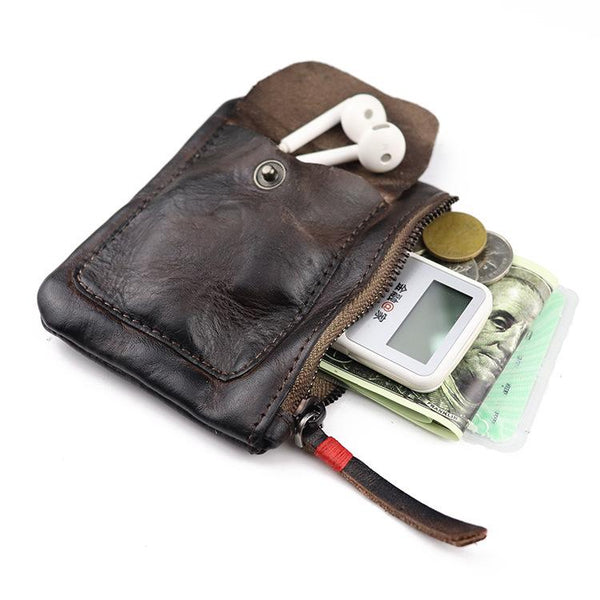 Vintage Brown Leather Men's Coin Wallet Black Small Short Wallet For Men