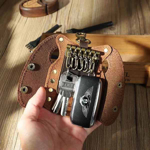 Vintage Brown Leather Mens Key Wallet Car Key Holders with Belt Clip for Men