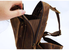 Vintage Large Brown Leather Mens Sling Bag Sling Pack Sling Backpack for Men