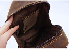 Vintage Large Brown Leather Mens Sling Bag Sling Pack Sling Backpack for Men