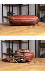 Vintage Leather Mens Clutch Cool Handmade Wallet Triple Zippers Clutch Wristlet Wallet for Men