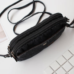 Vintage Mens Denim Wristlet Bag Black Denim Phone Purse with Shoulder Strap for Women