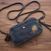 Vintage Mens Denim Wristlet Bag Black Denim Phone Purse with Shoulder Strap for Women